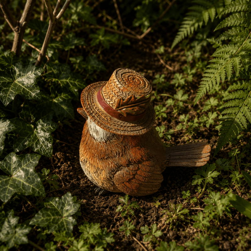 Rouge-gorge avec chapeau de paille en résine – Figurine 9 cm