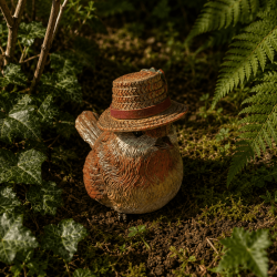 Rouge-gorge avec chapeau de paille en résine – Figurine 9 cm