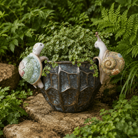 Lot de 2 accroche-pots en résine tortue et escargot