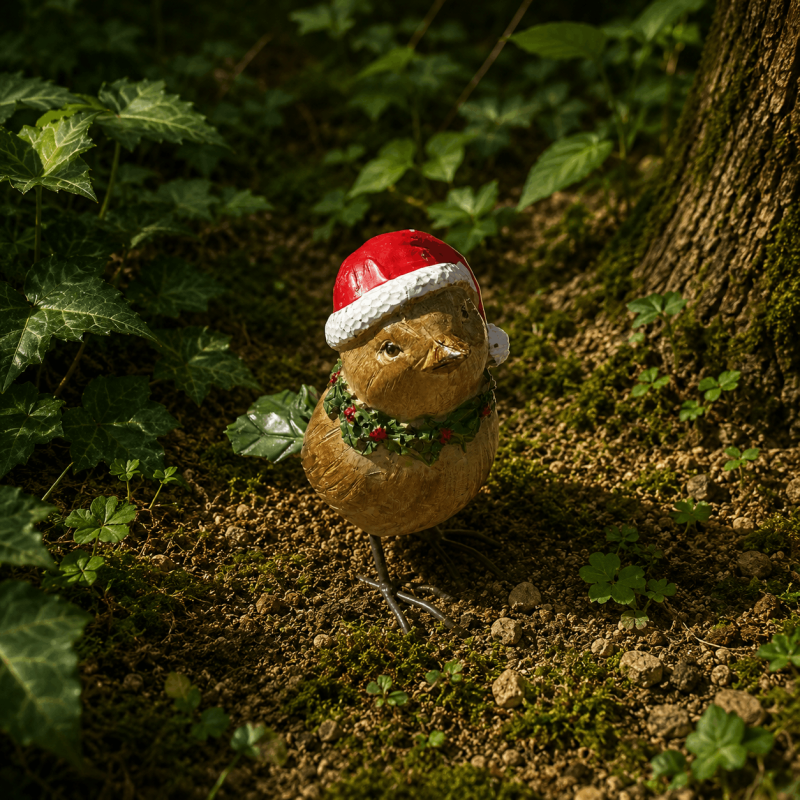 Oiseau de Noël décoratif en résine avec bonnet et écharpe