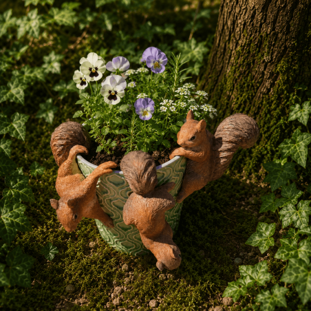 Lot de 3 écureuils décoratifs en résine pour pots de fleurs