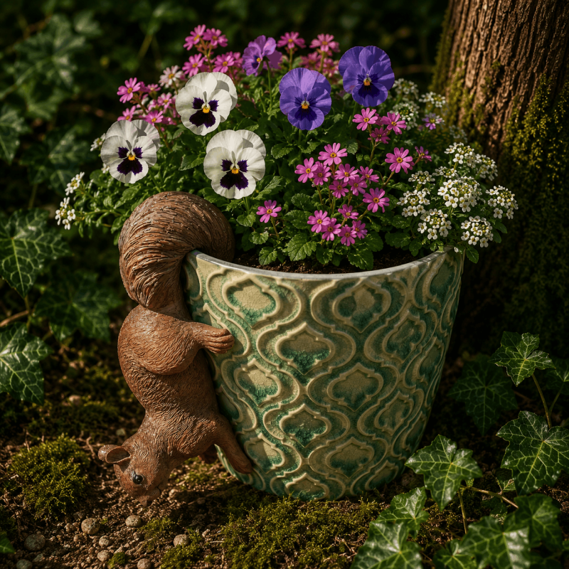 Lot de 3 écureuils décoratifs en résine pour pots de fleurs