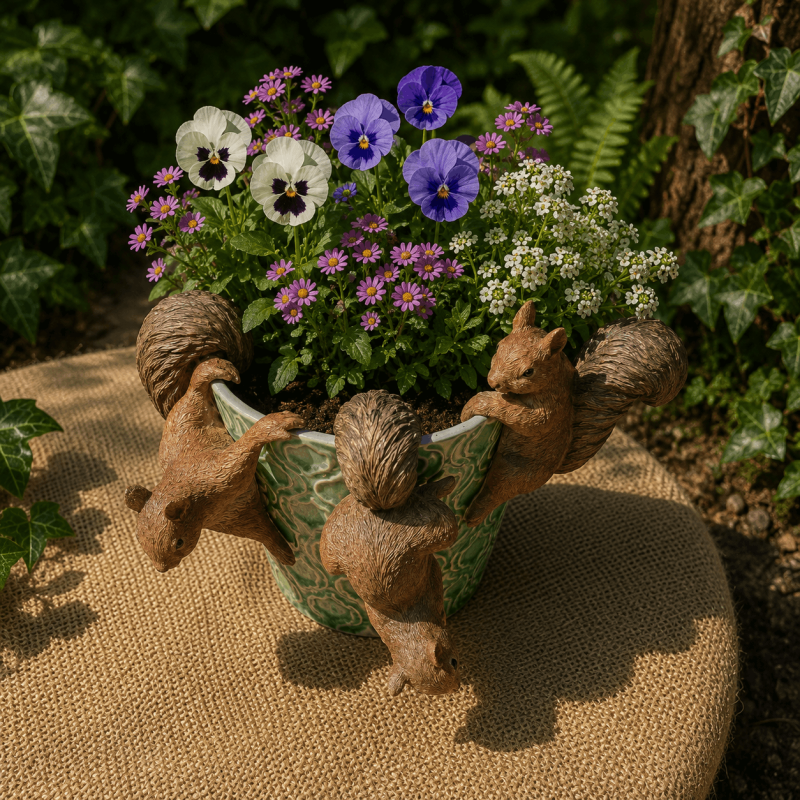 Lot de 3 écureuils décoratifs en résine pour pots de fleurs