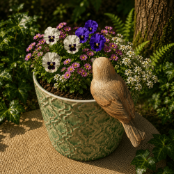 Petit oiseau décoratif en résine à suspendre sur un pot