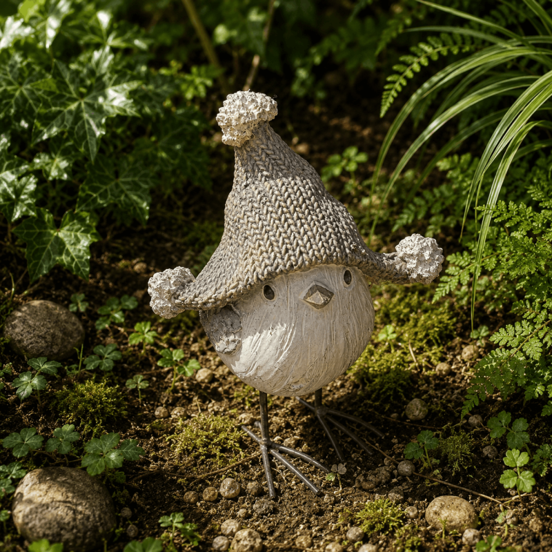 Oiseau de Noël décoratif en résine avec bonnet brun